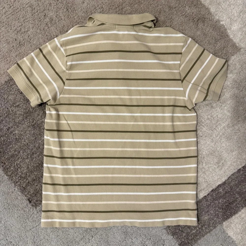 Banana Republic Mens Tan Olive Green Striped Pique Polo Shirt Short Sleeve XL